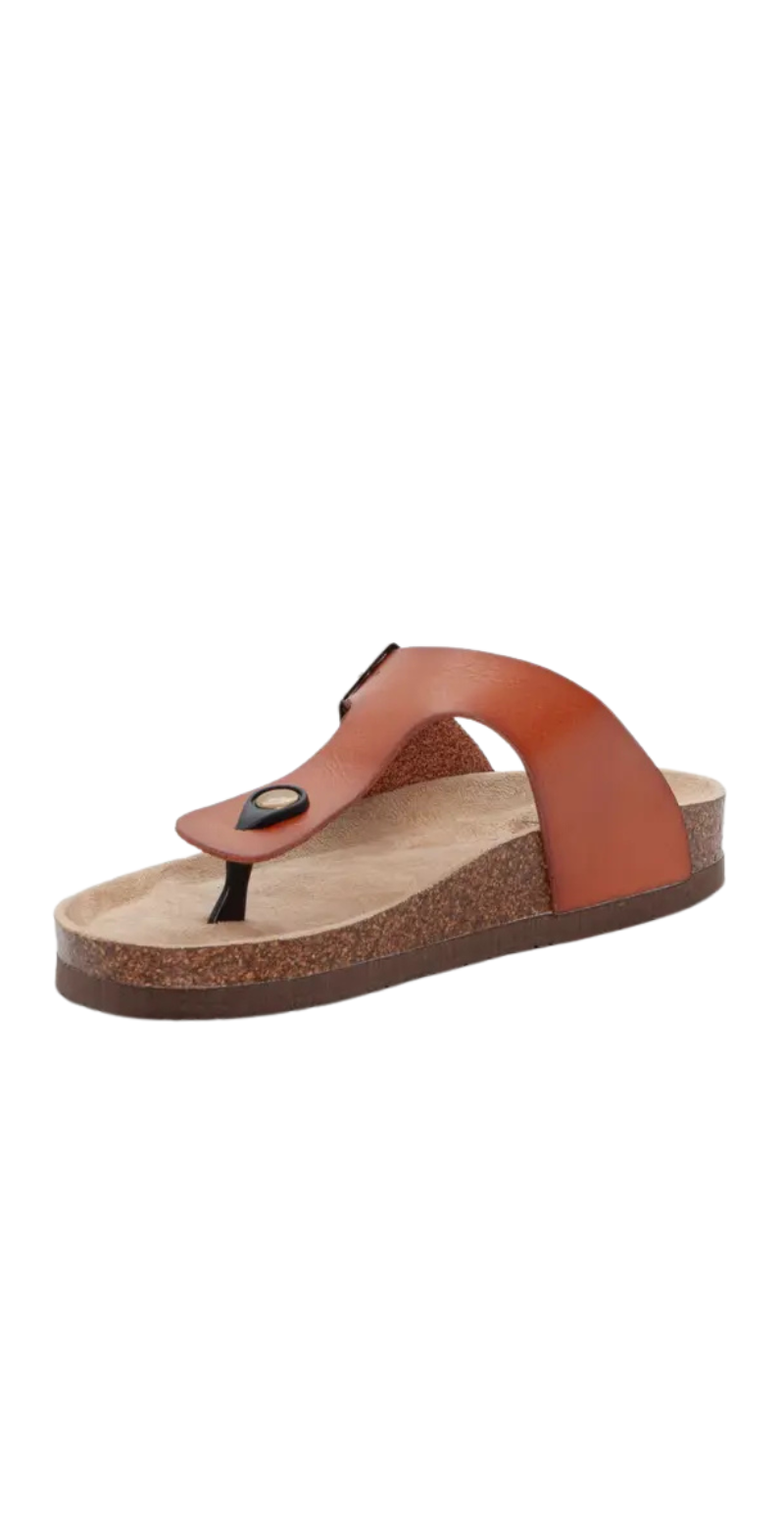 Slip-in sandal med spænde camel