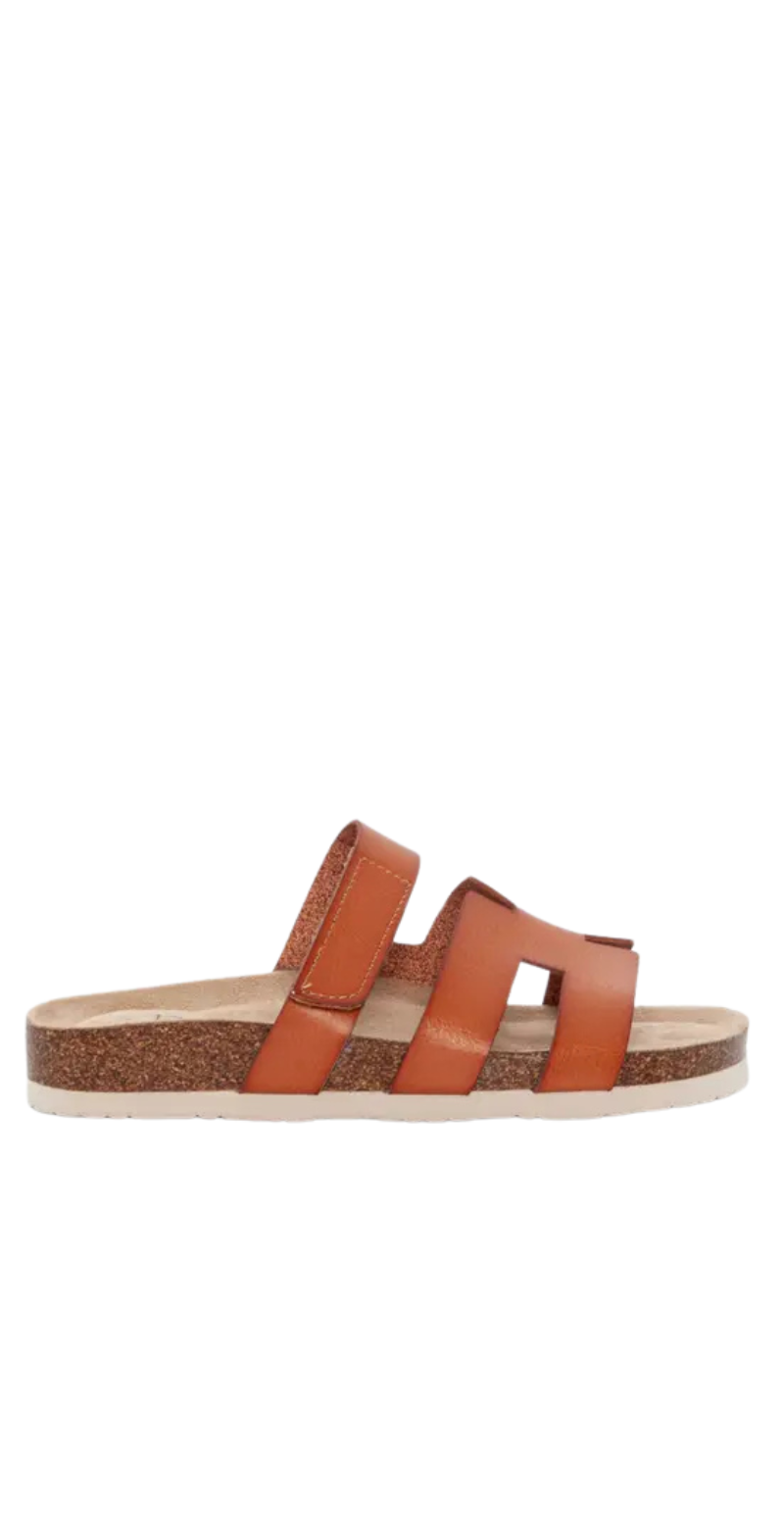 Slip-in sandal med velcro camel