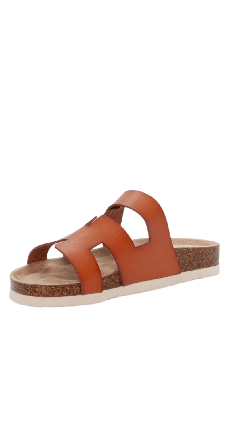 Slip-in sandal med velcro camel