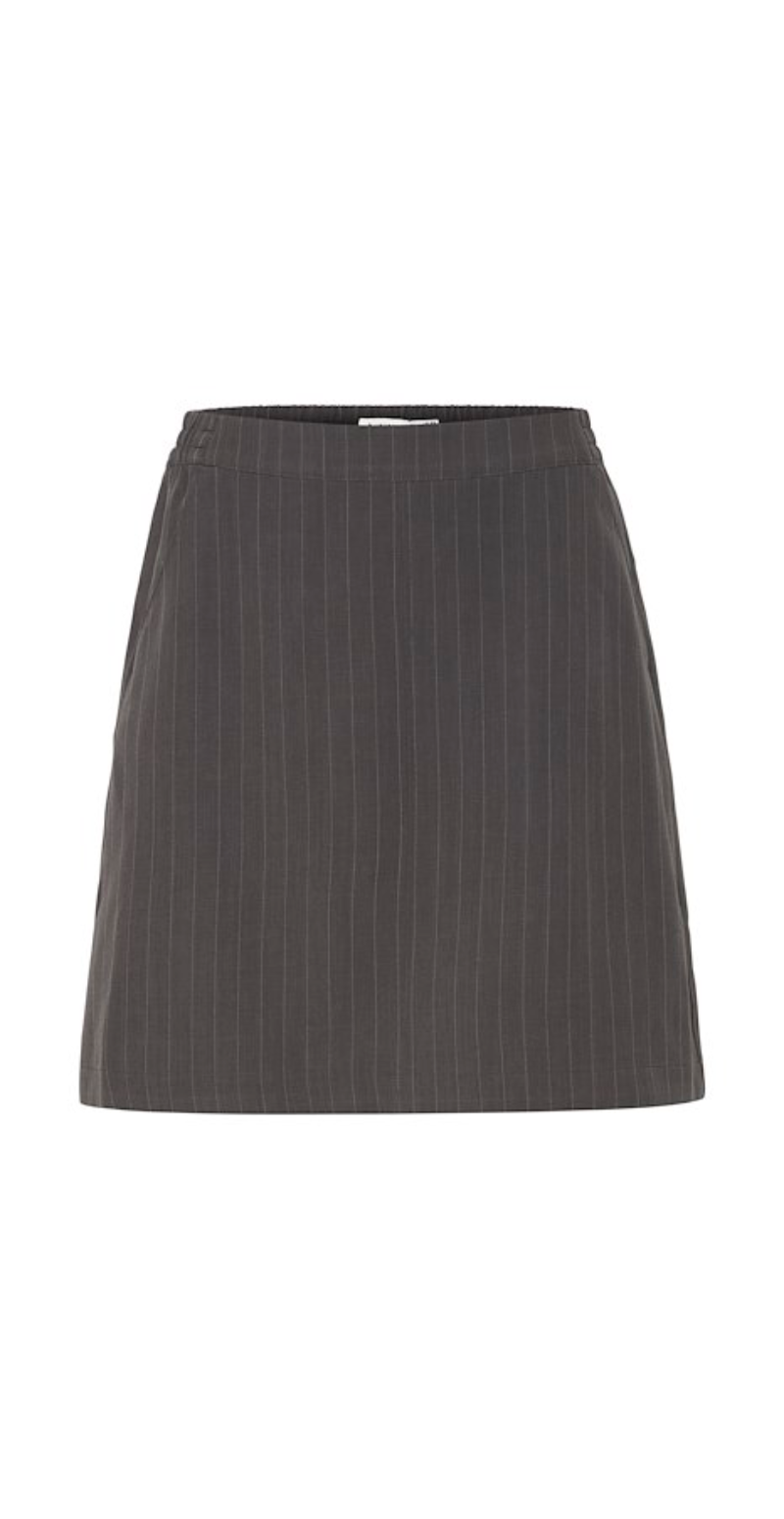 Midde kort nederdel dark grey mel. pinstripbe mix