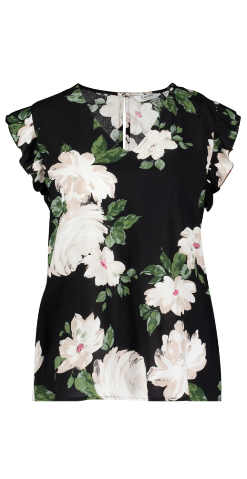 Top med v-hals black roses