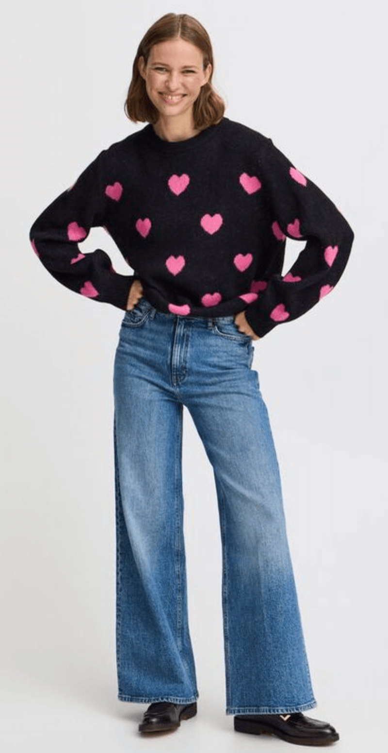 Minya strik med hjerter sort/pink