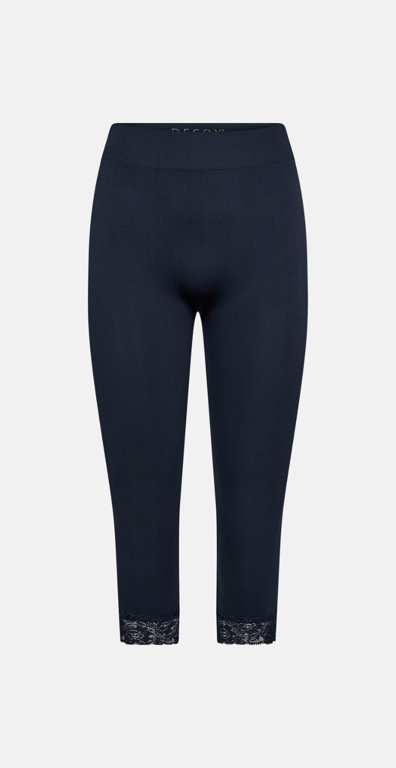 Capri leggings med blondekant navy