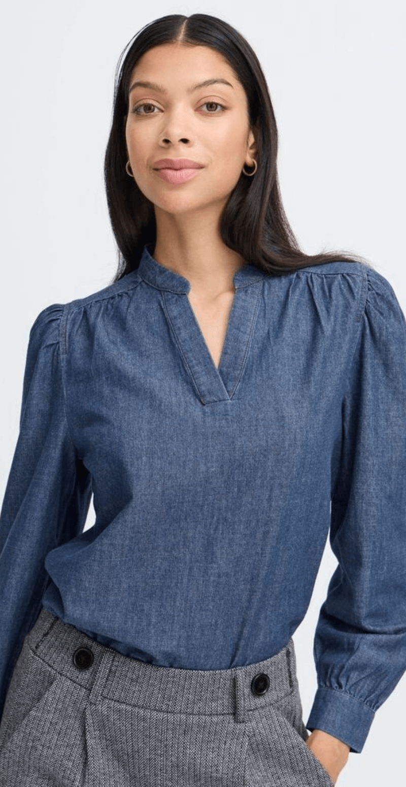 Kanti bluse mid blue denim