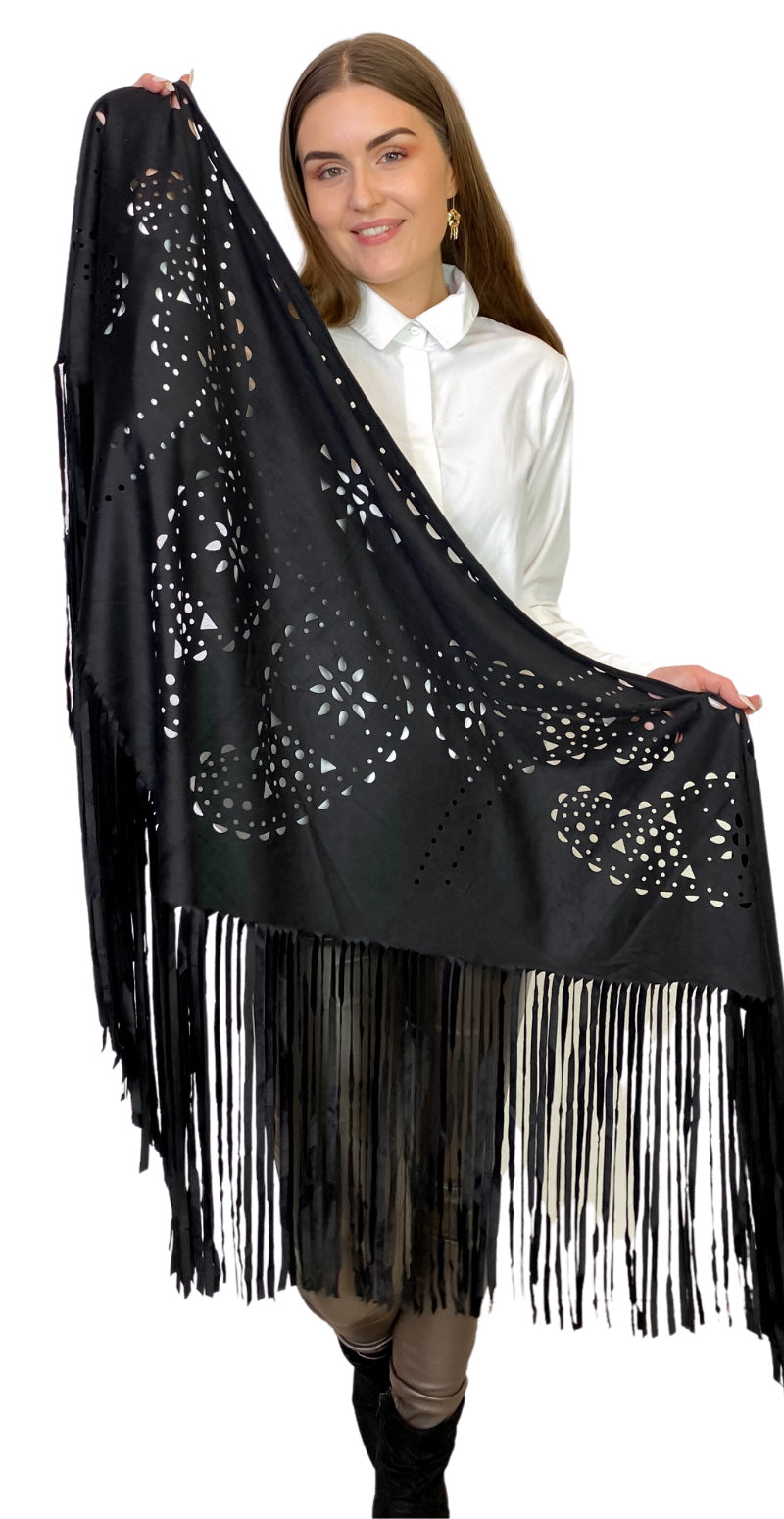 Sjal med frynser sort LikeLondon