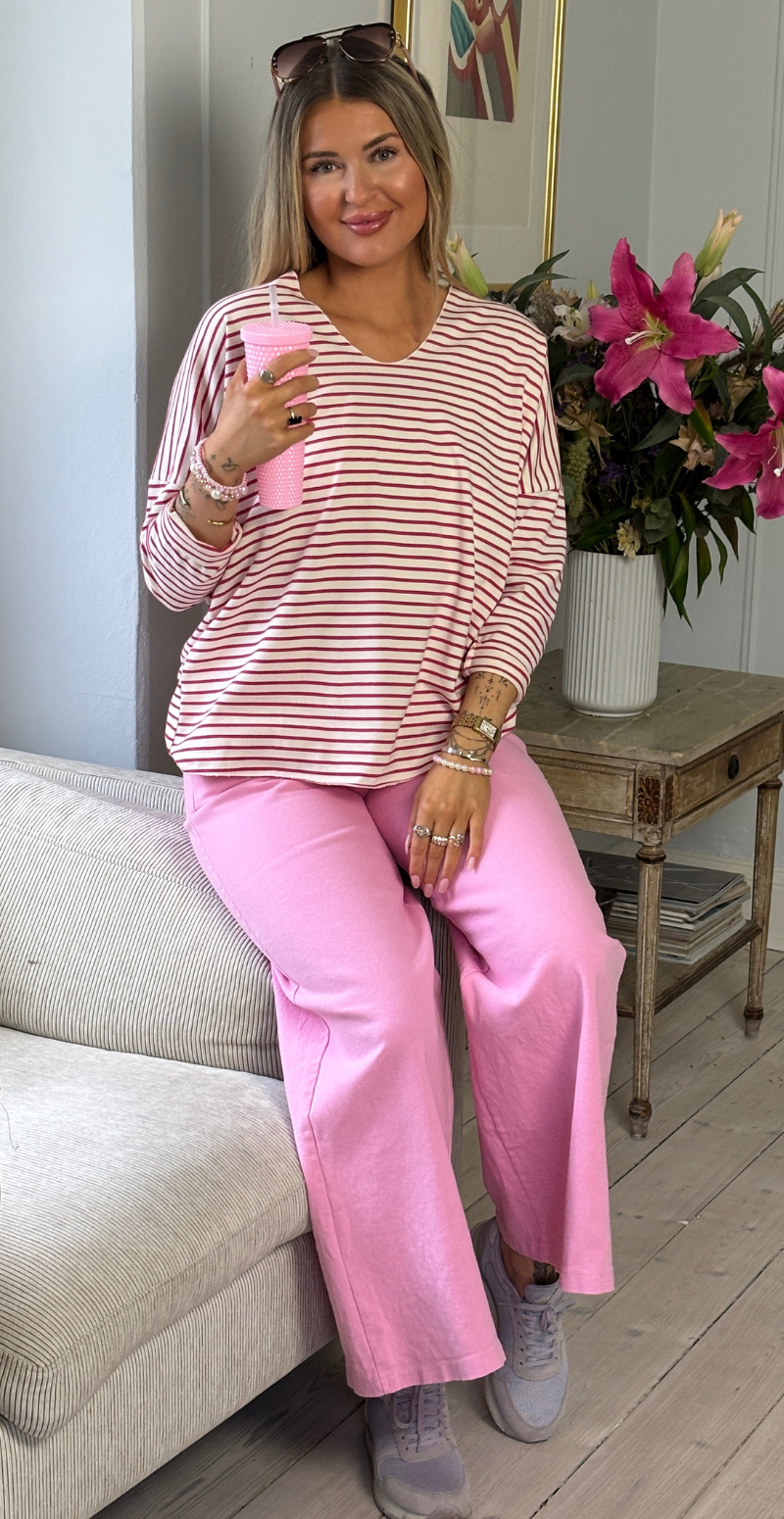 Forudbestil uge 7 Evita bluse med v-hals og striber pink LikeLondon