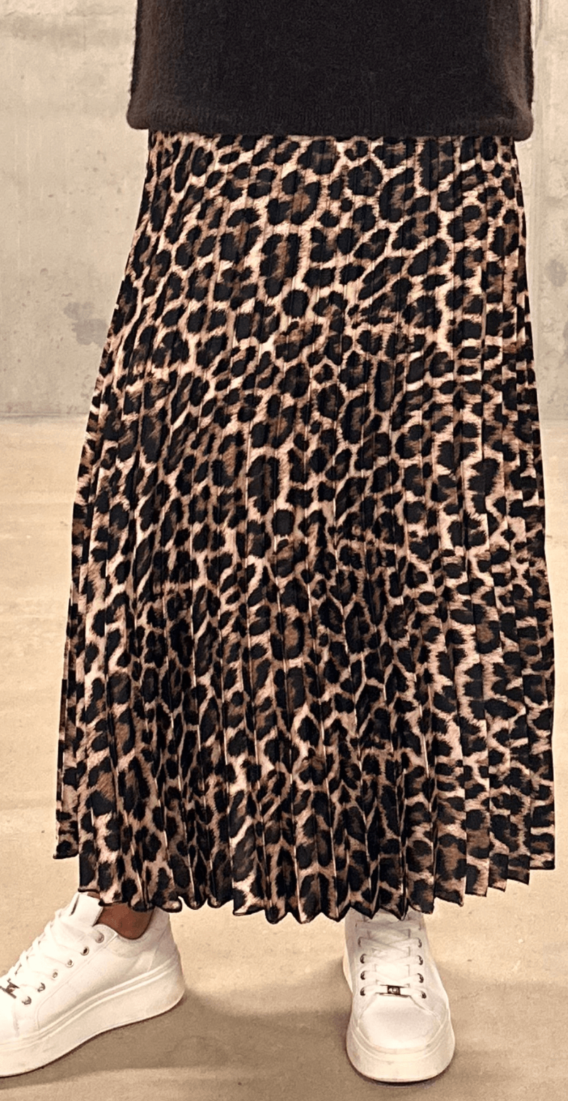 Camma plisseret satin nederdel leopard LikeLondon By Christina