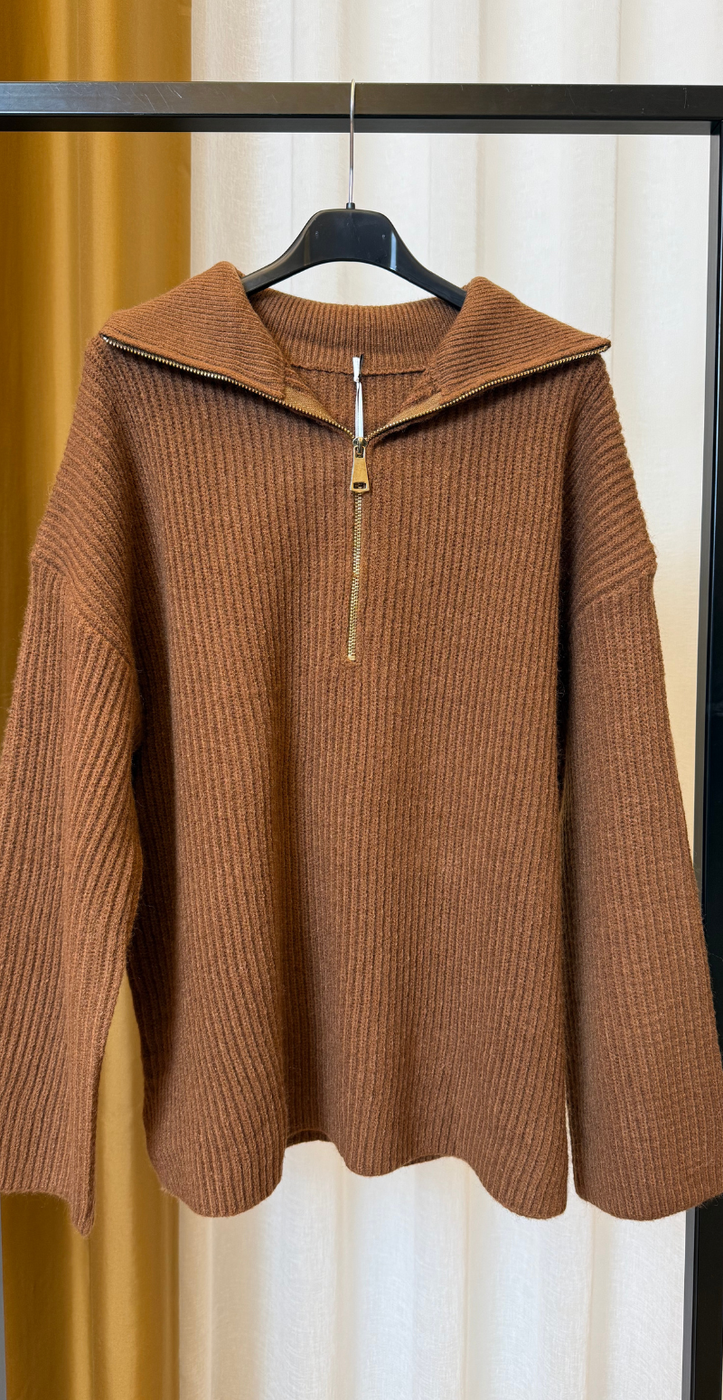 Mary strikket halfzip pullover brun LikeLondon