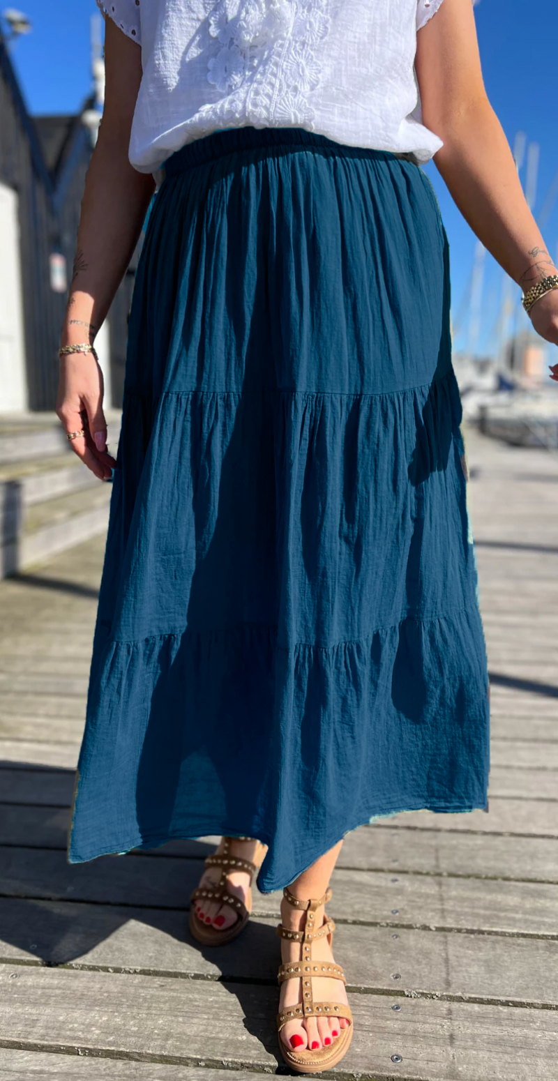 Gigi lang nederdel med peplum navy LikeLondon