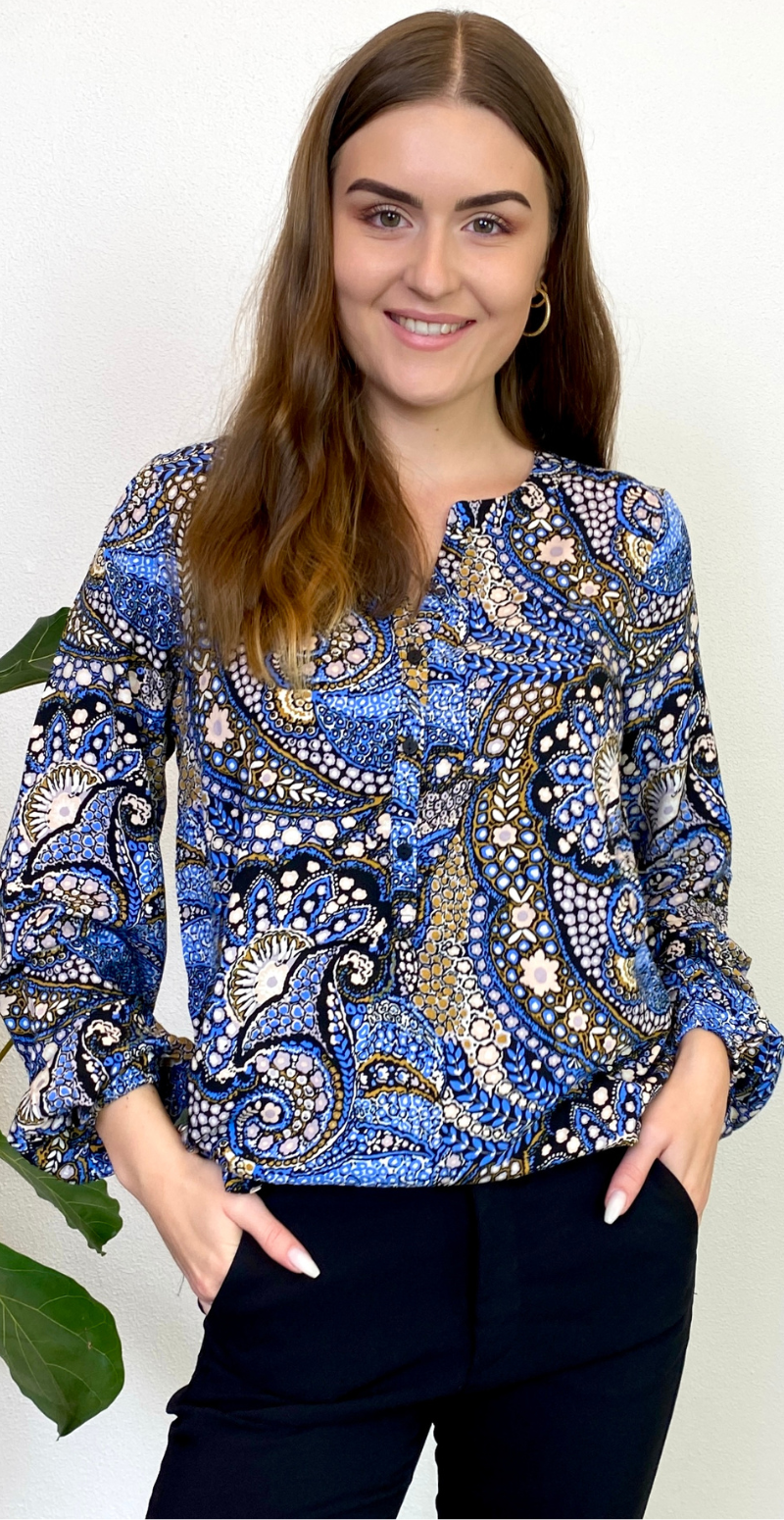 Bluse med paisley print blå