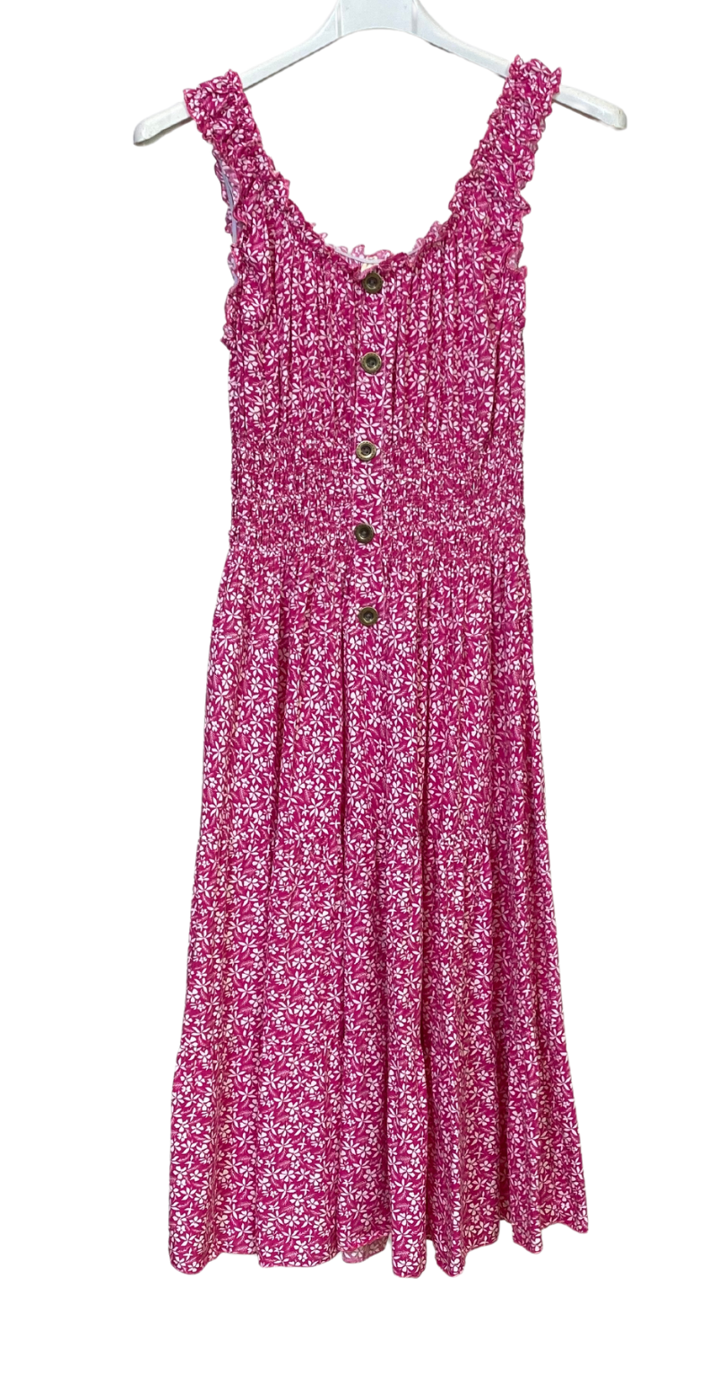 Miriam kjole med blomster og knapper pink LikeLondon