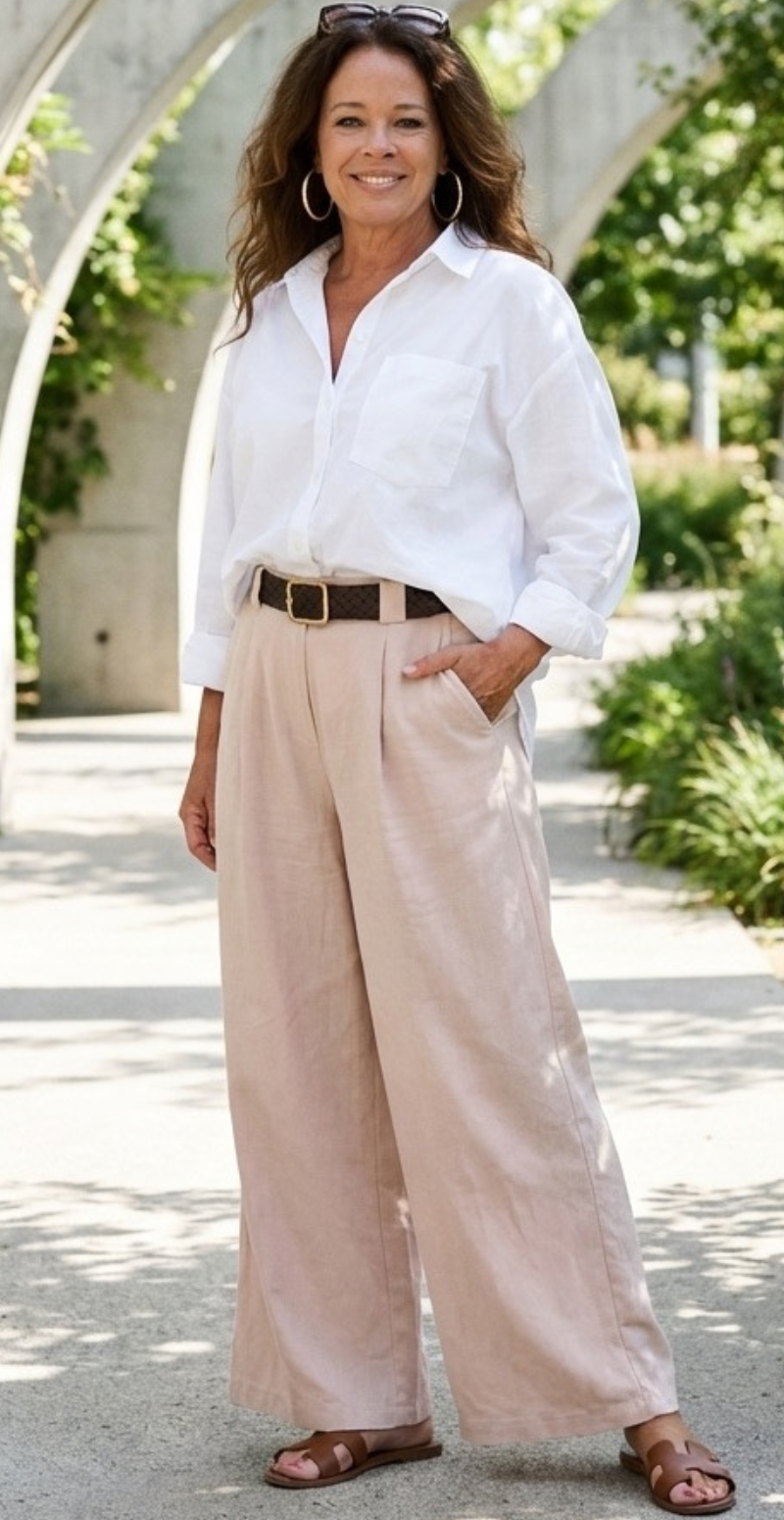 Romea bukser med vidde og bælte beige LikeLondon