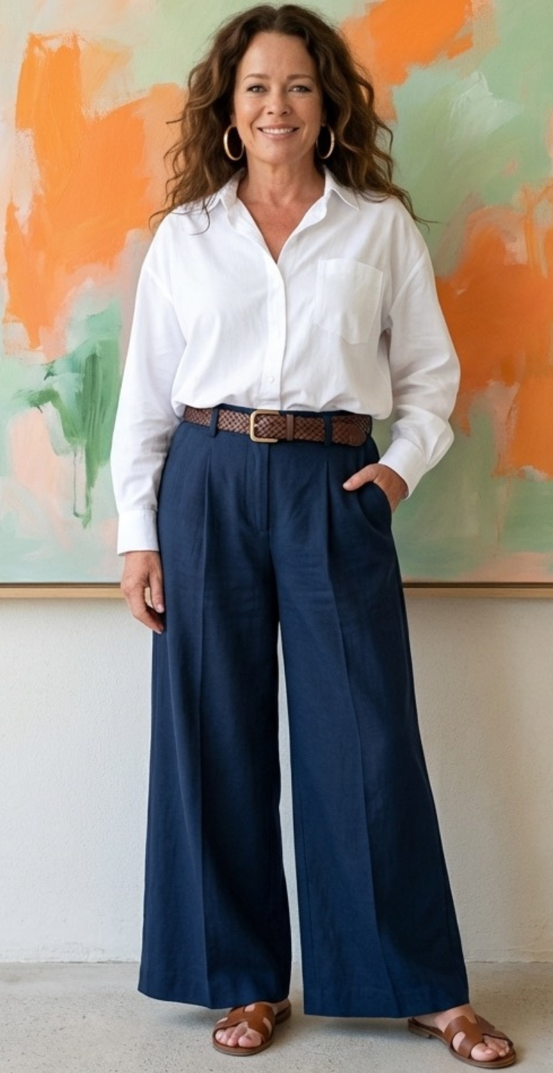 Romea bukser med vidde og bælte navy LikeLondon