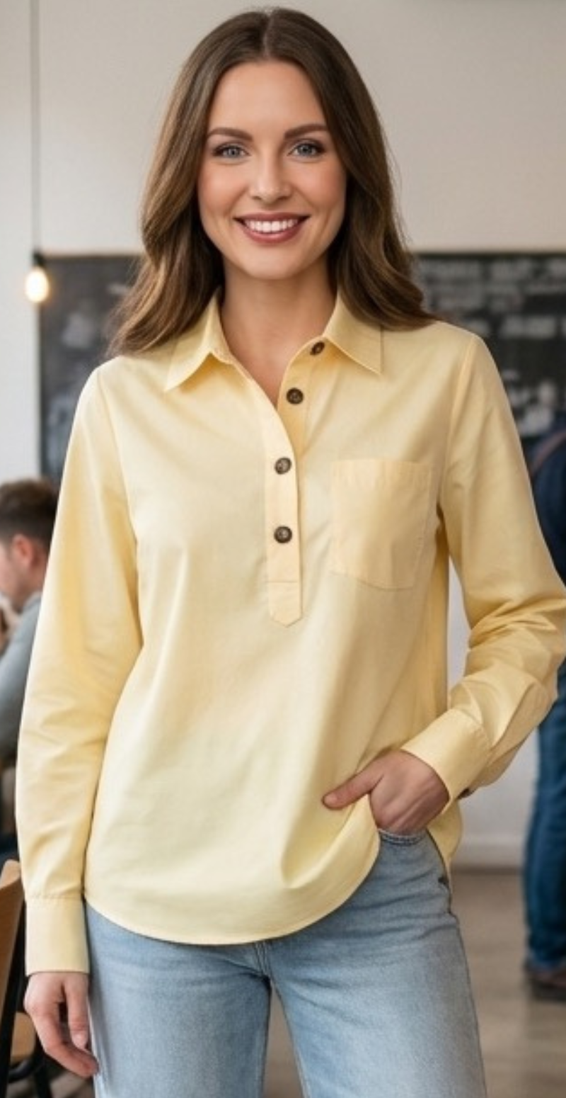 Flynn skjorte med stolpelukning golden haze Freequent