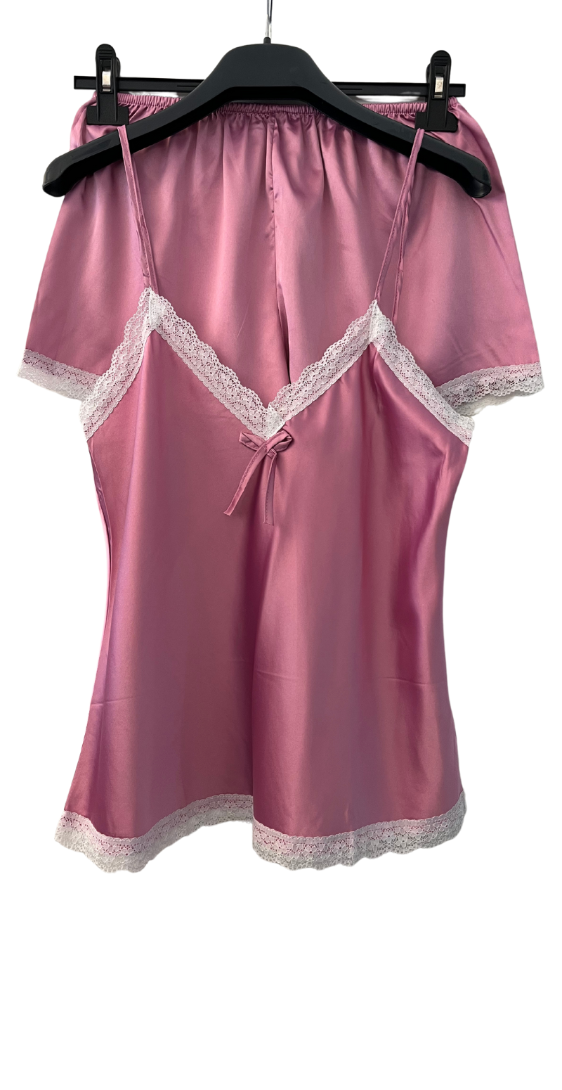 Natsæt top og shorts gammelrosa/hvid Likelondon