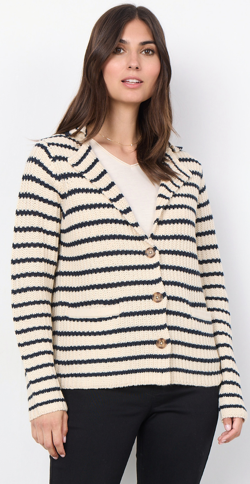 Kort strik cardigan med striber cream