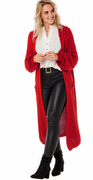 Lang strik cardigan med lommer rød Likelondon