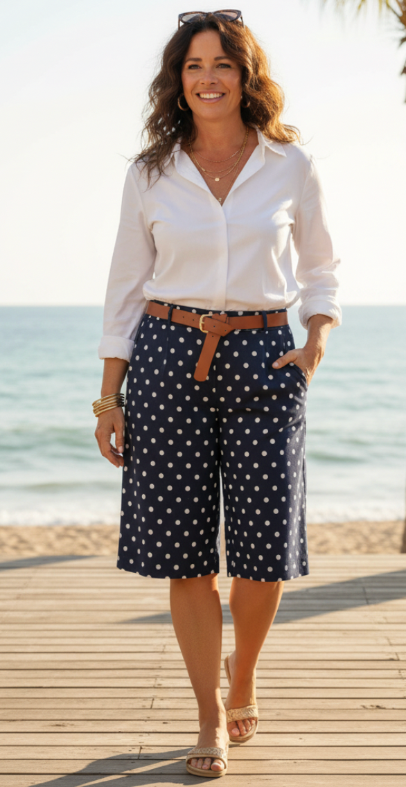 Forudbestil uge 27 Emma bermuda shorts med prikker og bælte navy LikeLondon