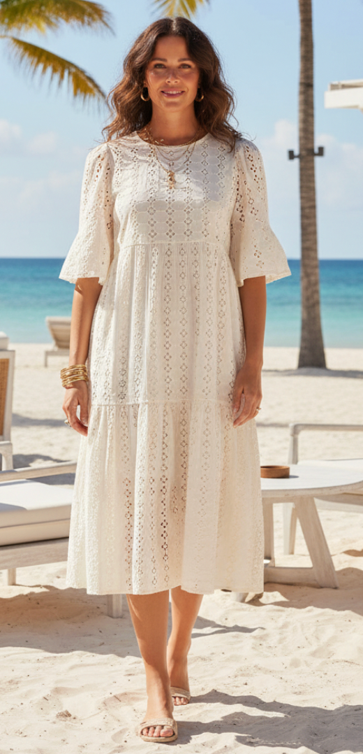 Londa kjole med broderi anglaise moonbeam Freequent