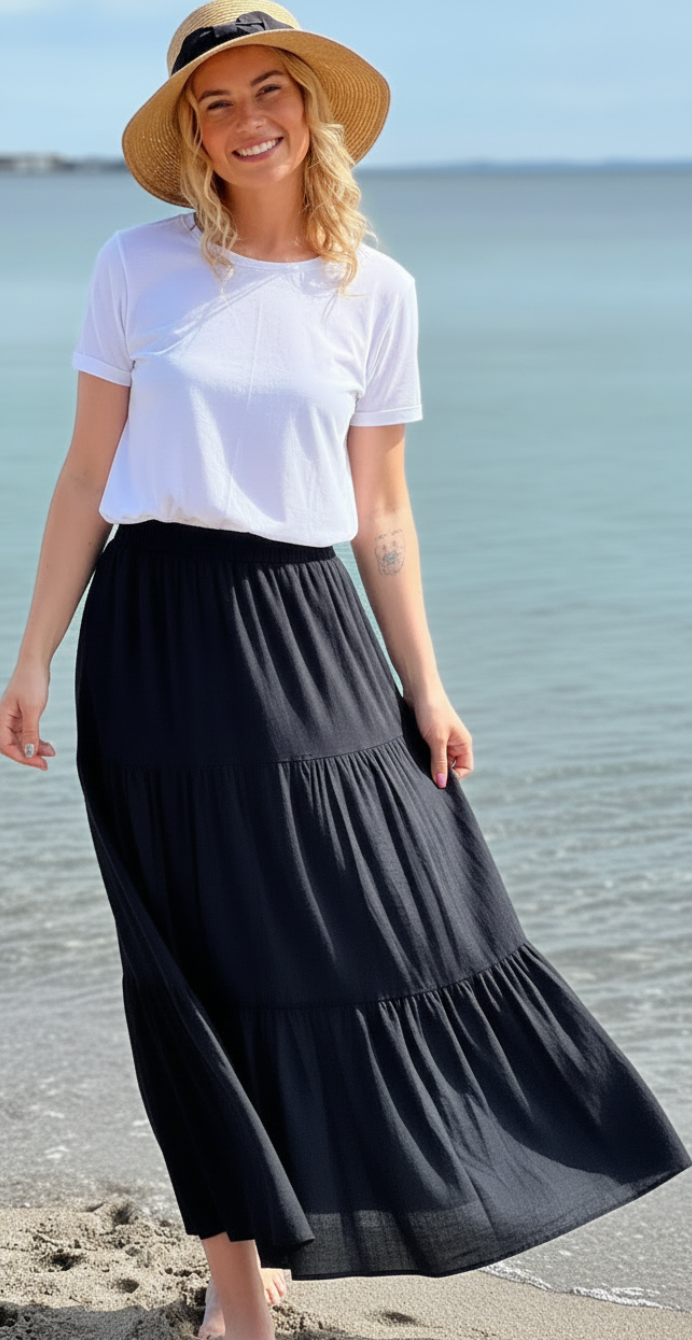 Gigi lang nederdel med peplum sort LikeLondon