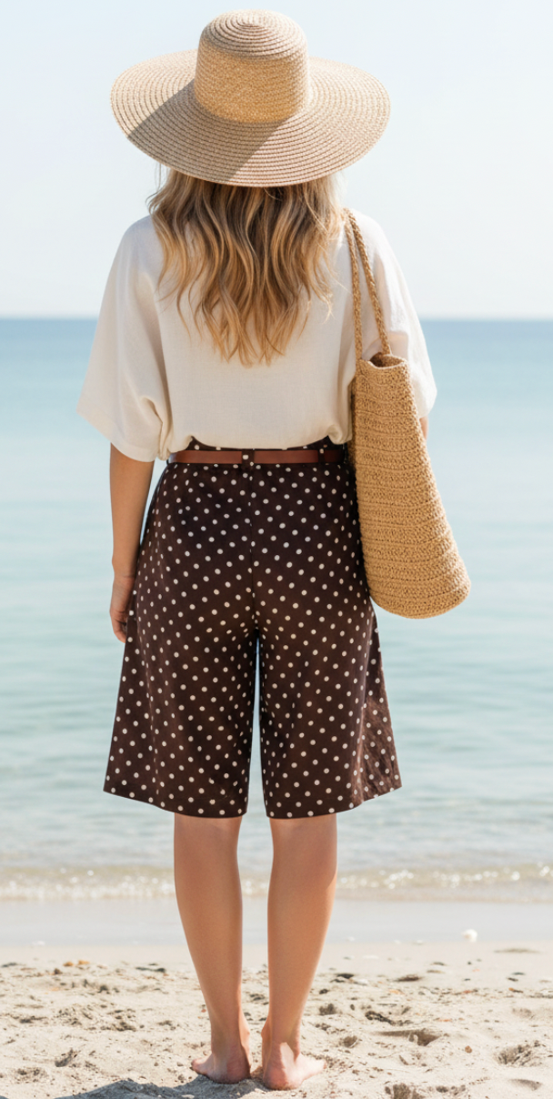 Forudbestil uge 28/29 Emma bermuda shorts med prikker og bælte brun LikeLondon