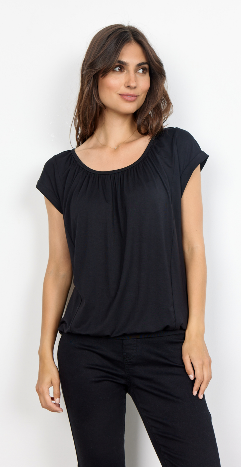 Sophia bluse med rund hals sort