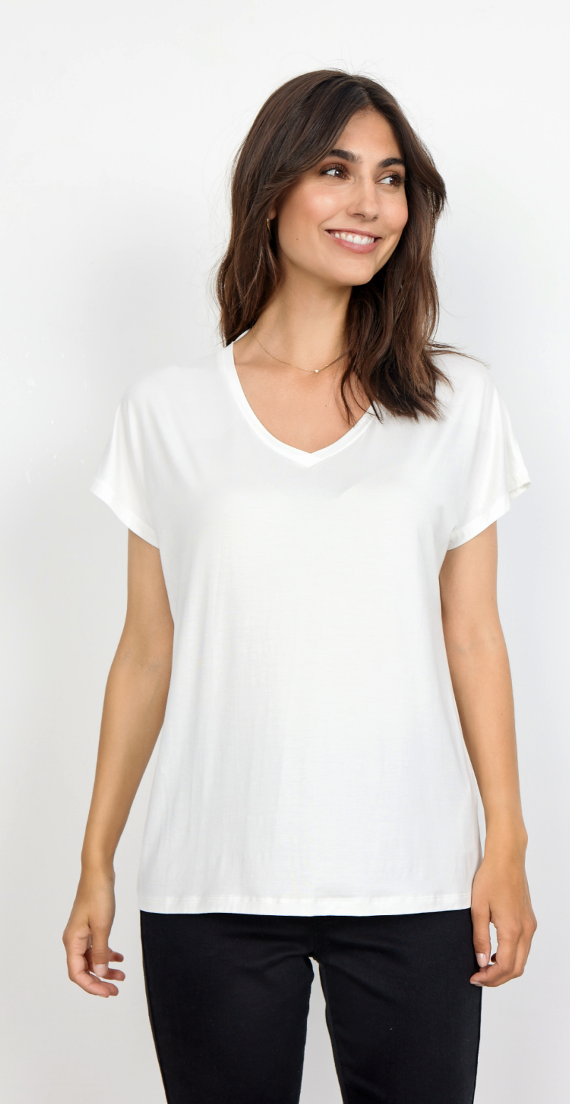 Sophia basisbluse med v-hals off white