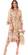 Frida kjole med zebraprint og blomster brun Likelondon