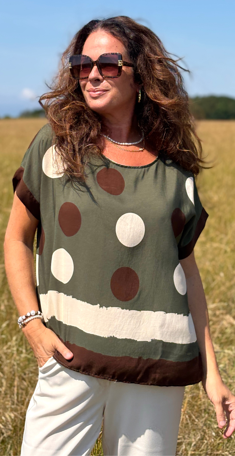 Regina bluse med prikker og brede striber army LikeLondon