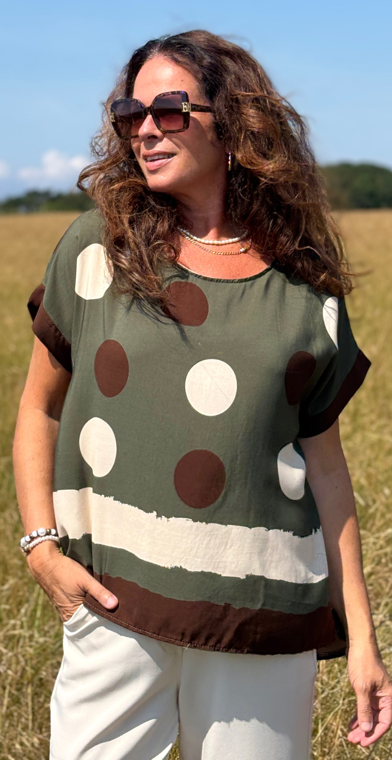 Regina bluse med prikker og brede striber army LikeLondon