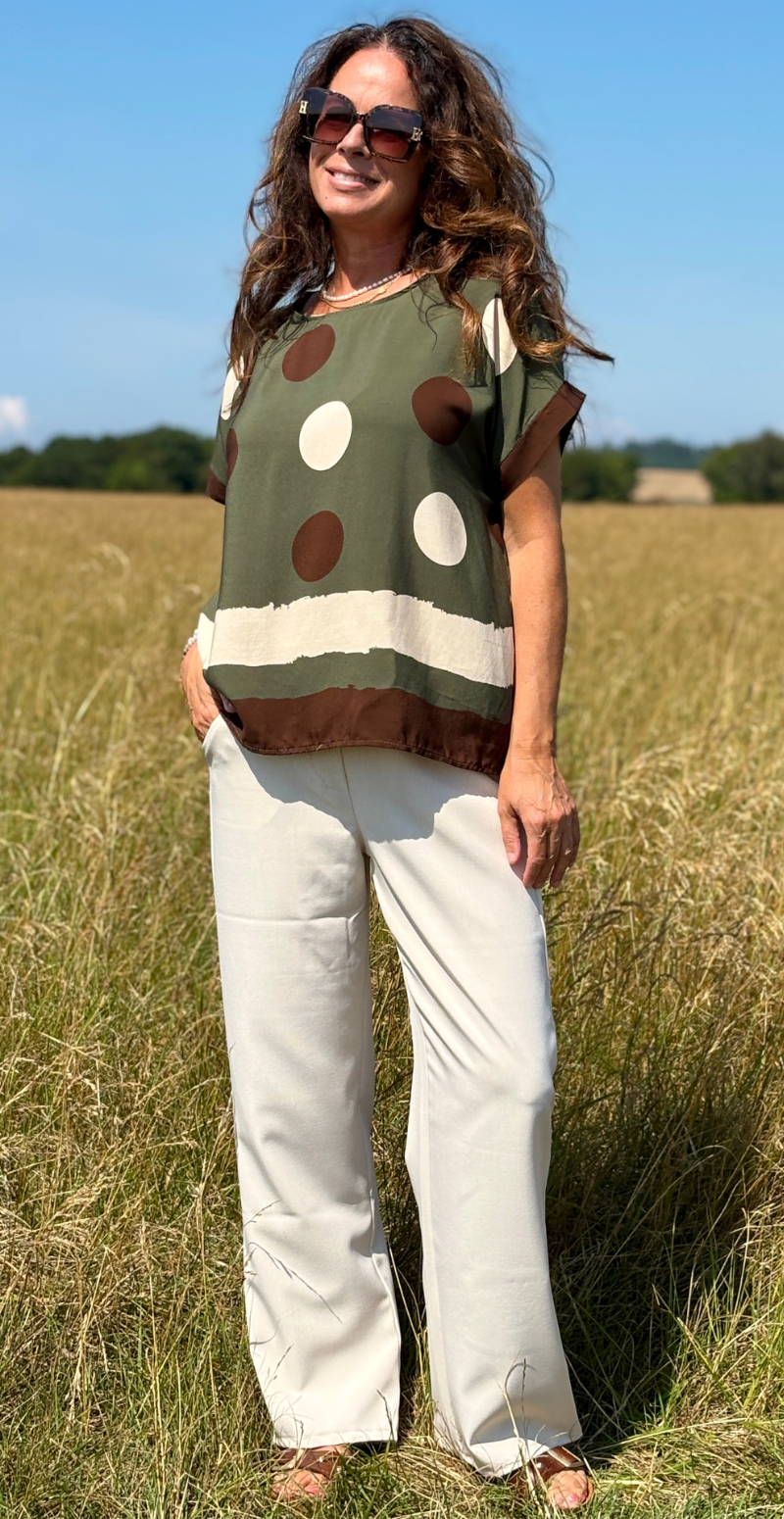 Regina bluse med prikker og brede striber army LikeLondon