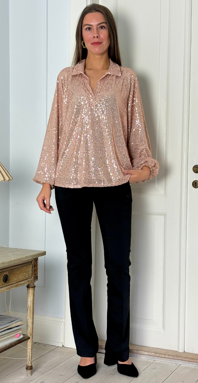 Gemma skjortebluse med pailletter champagne LikeLondon