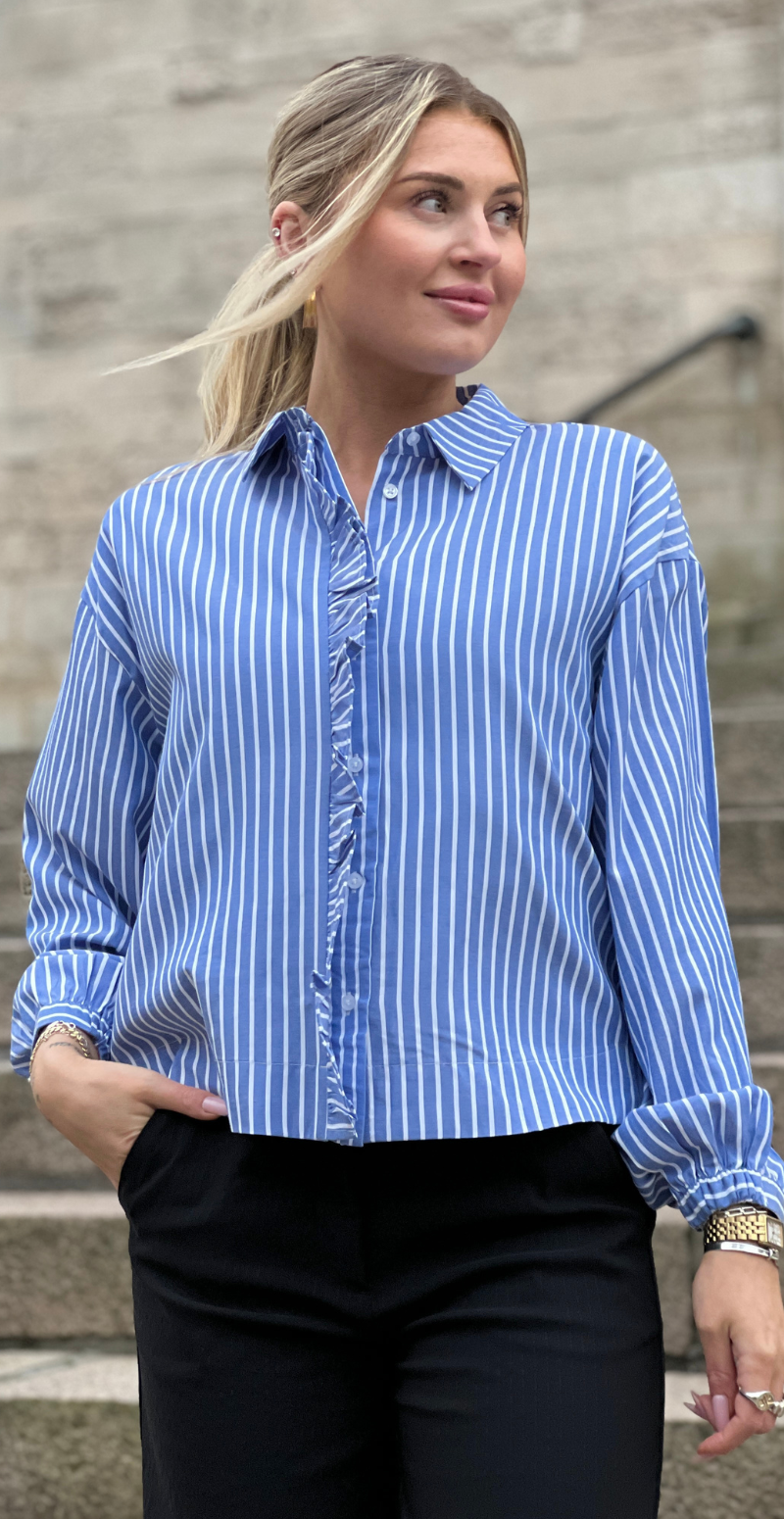 Hilde skjortebluse med striber stonewash mix