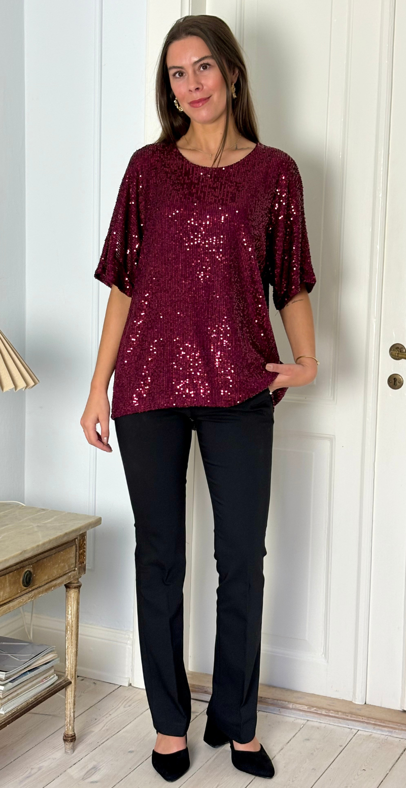 Gemma bluse med pailletter bordeaux LikeLondon