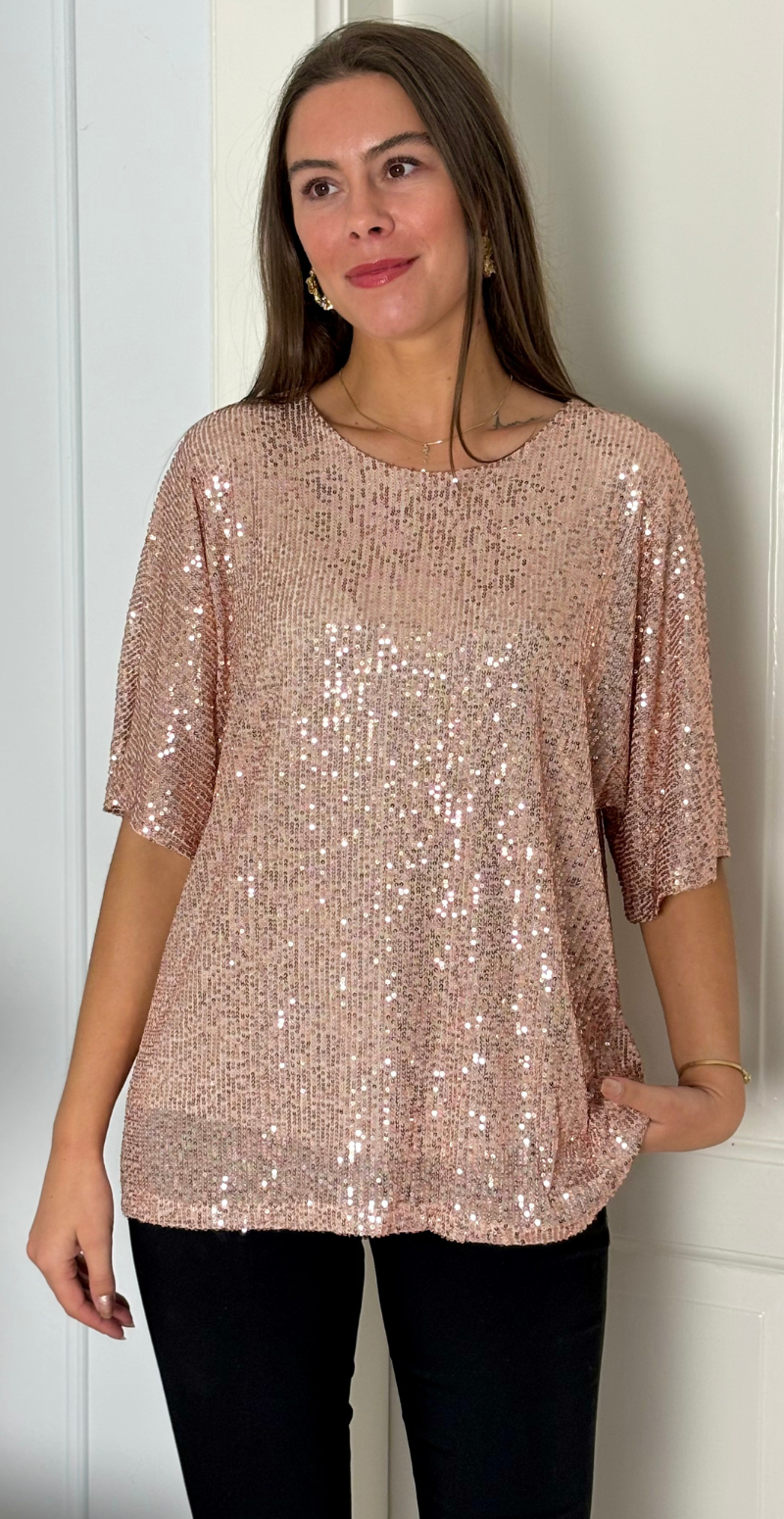 Gemma bluse med pailletter champagne LikeLondon