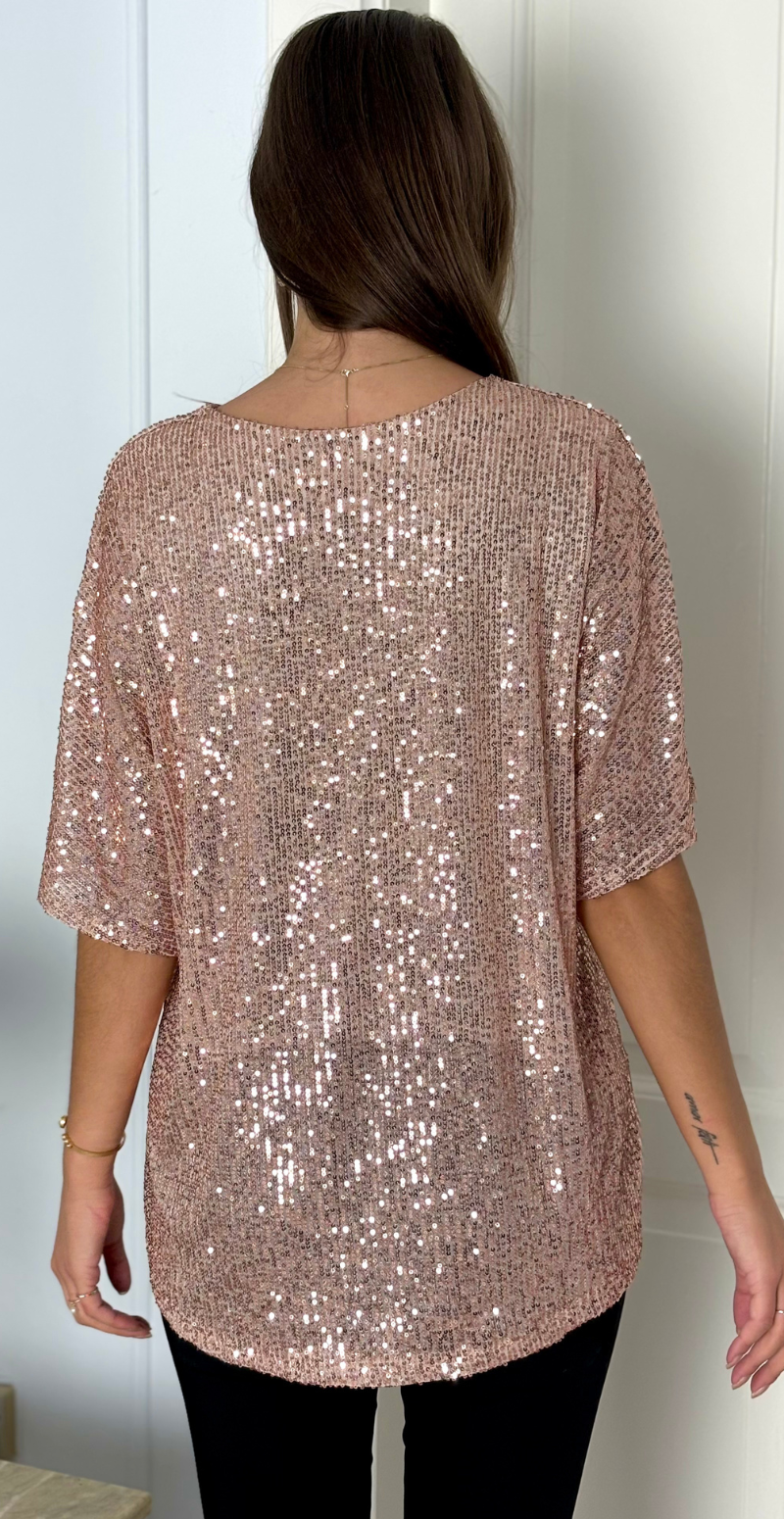 Gemma bluse med pailletter champagne LikeLondon