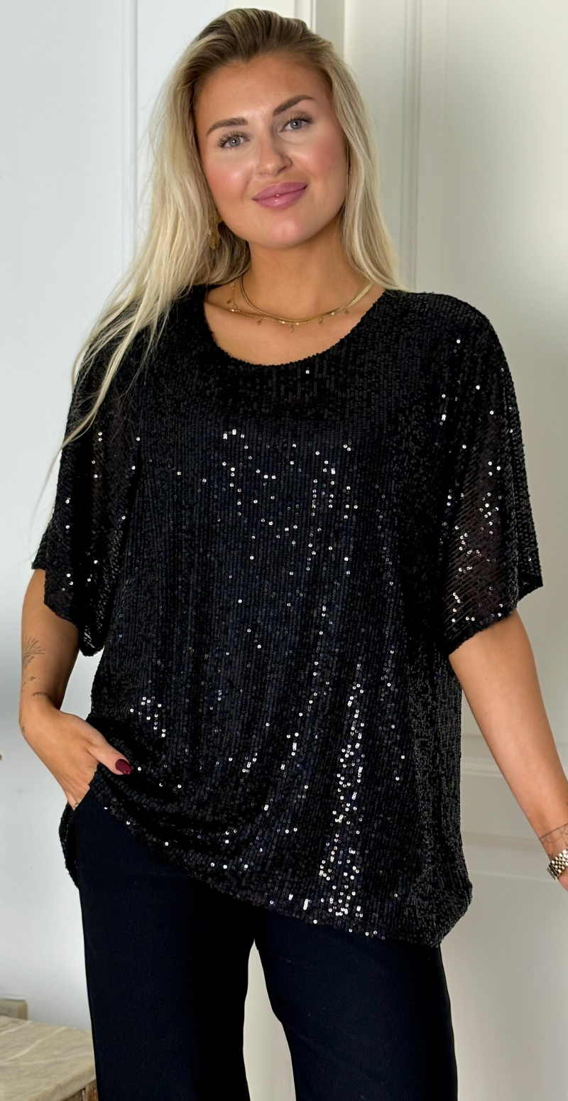 Gemma bluse med pailletter sort LikeLondon