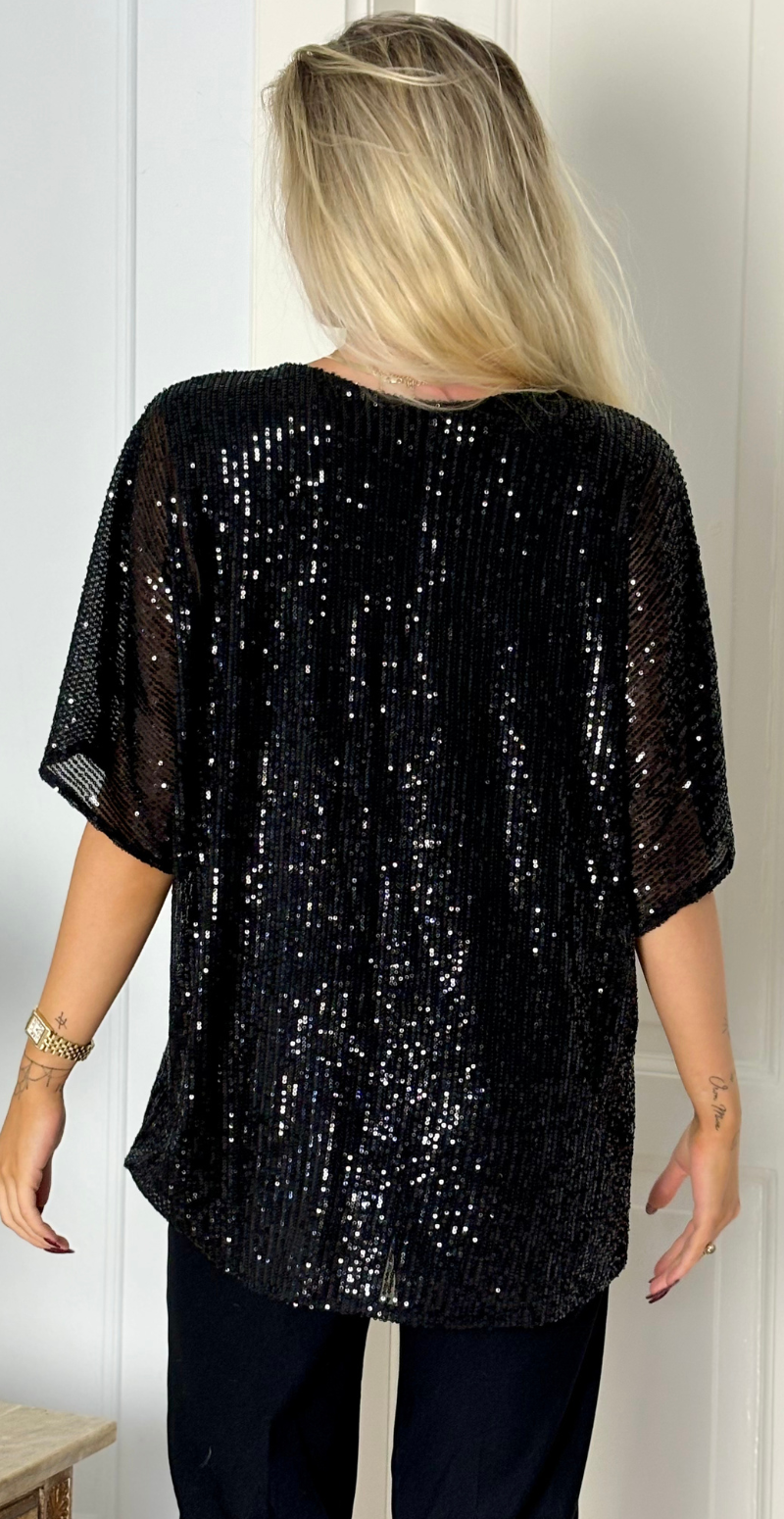 Gemma bluse med pailletter sort LikeLondon