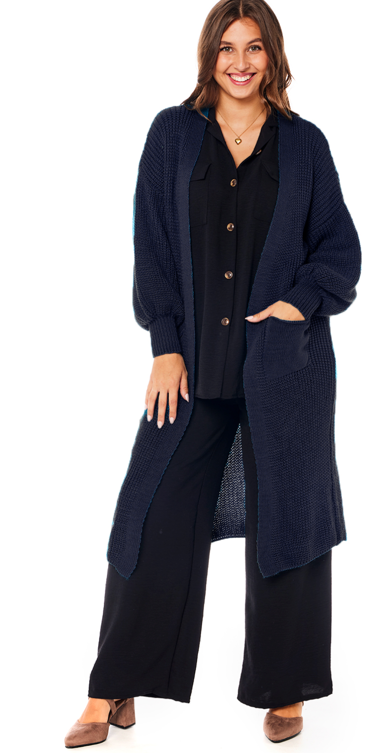 lang cardigan med lommer navy