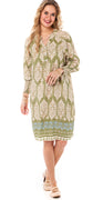Sia kort kjole med paisley print og smock detalje grøn Likelondon