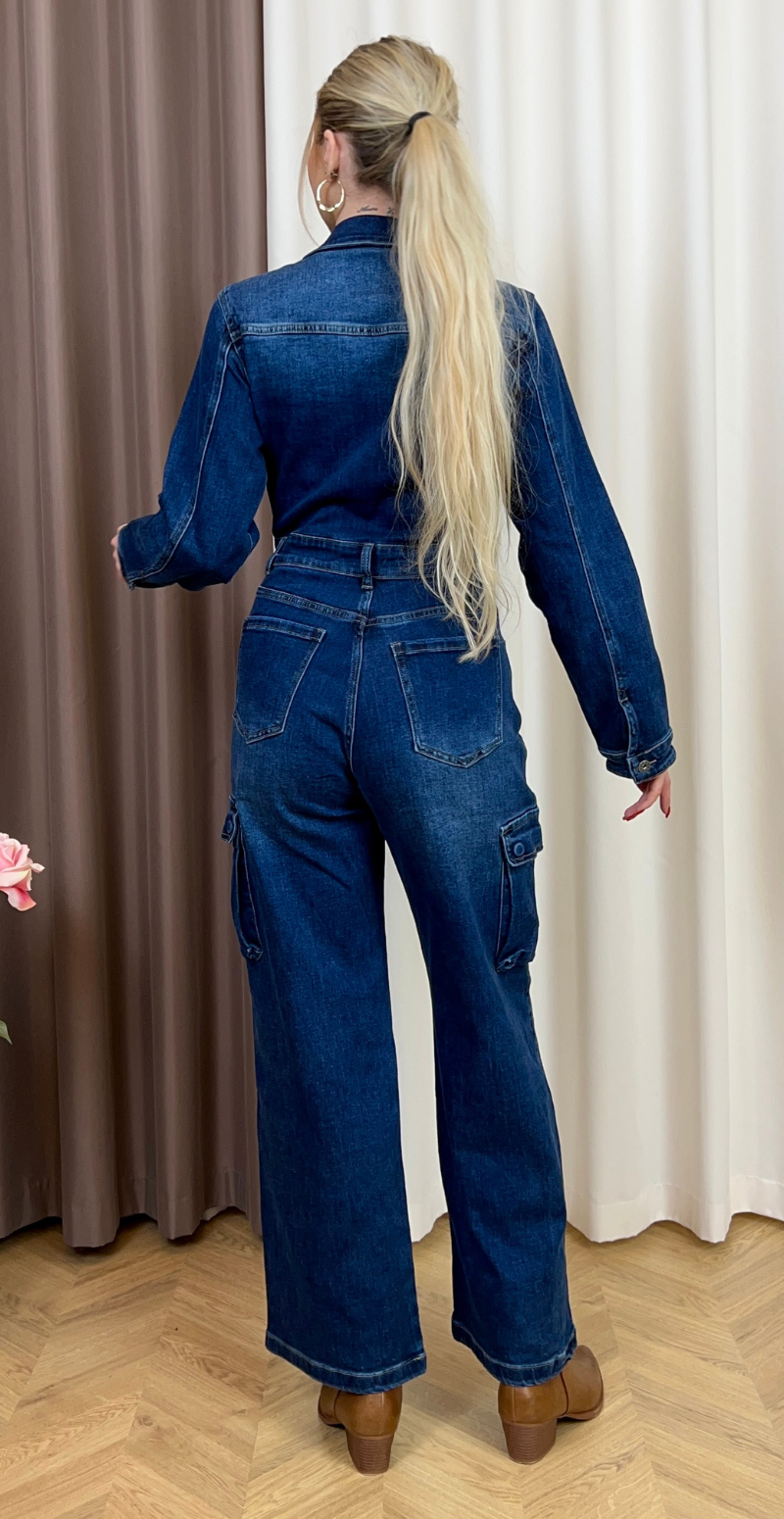 Elina denim-jumpsuit med lommer mørk denim LikeLondon