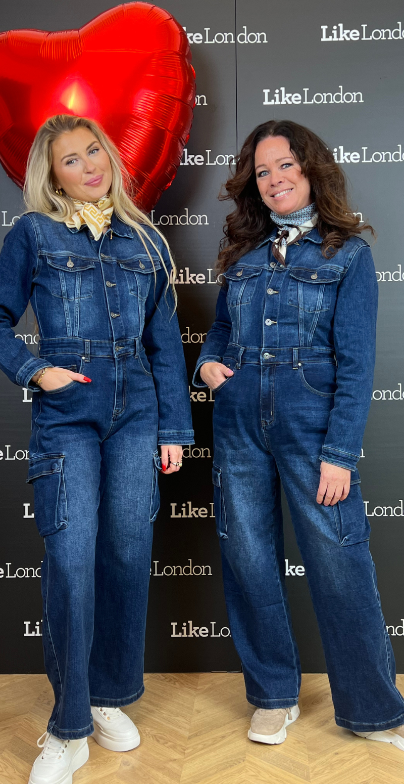 Elina denim-jumpsuit med lommer mørk denim LikeLondon