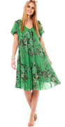 June A-formet kjole med blomsterprint grøn LikeLondon