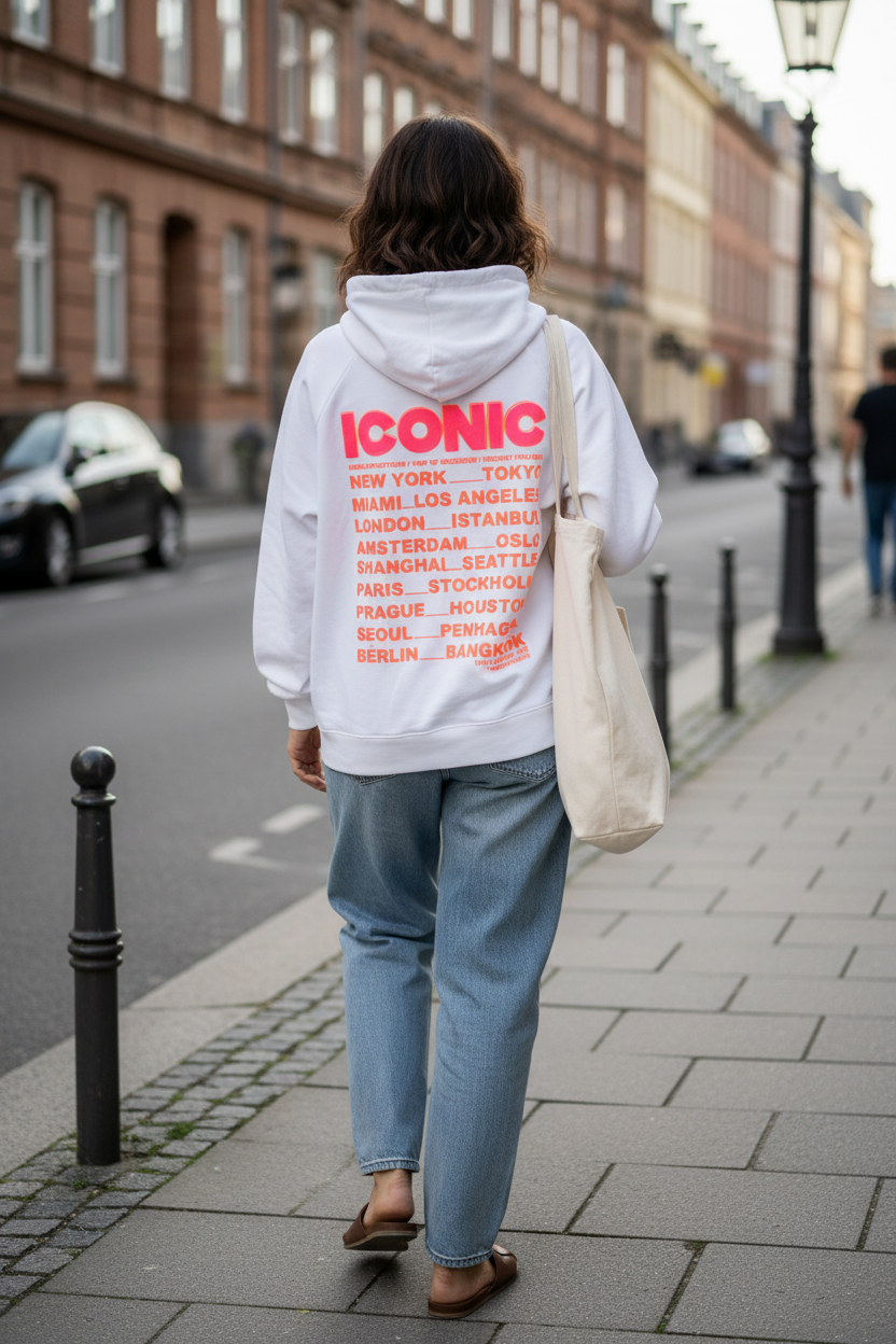 Nancy sweatshirt med hætte og iconic print hvid LikeLondon