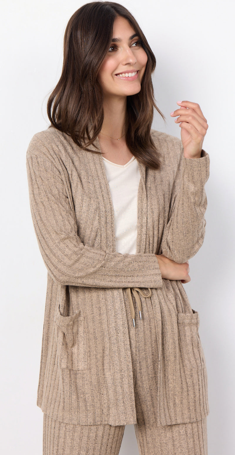 Cardigan i strukturstribet design sand