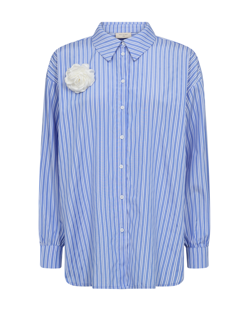 Stribet skjorte med blomsterbroche off-white w. colony blue