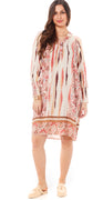 Sia kort kjole med print og smock detalje creme/rød Likelondon