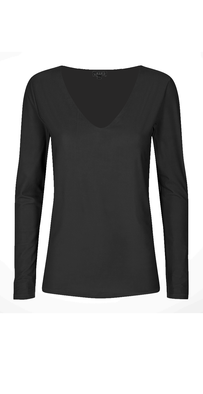 Sort bluse med v-hals (4502714810449)