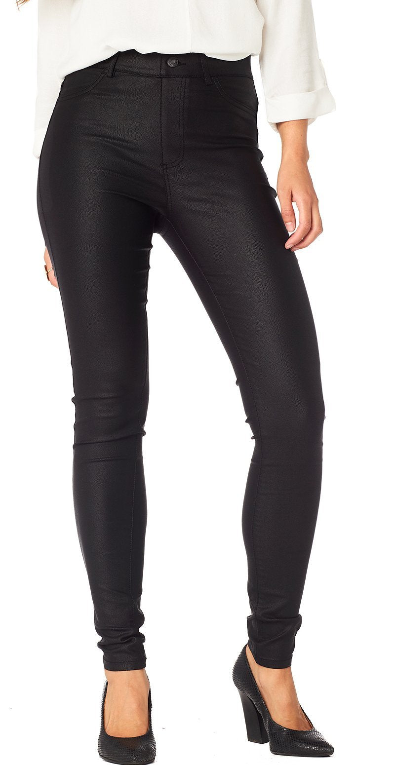 SORT LÆDERLOOK STRETCH JEGGINGS (4502765633617)