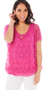 Bluse med fint mønster og elastik forneden pink LikeLondon